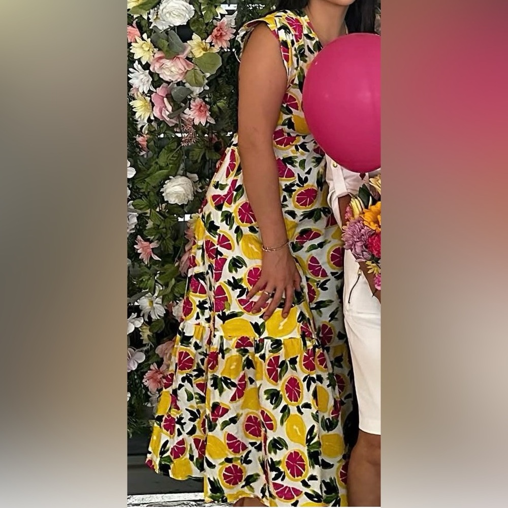 Steve Madden Yellow White Pink Citrus Print Maxi Dress - Picture 4 of 4